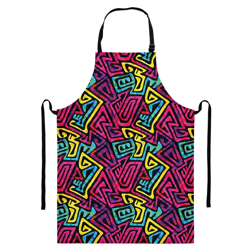 Psychedelic Funky Pattern Print Bib Apron With Pocket