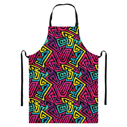Psychedelic Funky Pattern Print Bib Apron With Pocket