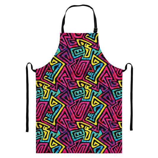 Psychedelic Funky Pattern Print Bib Apron With Pocket