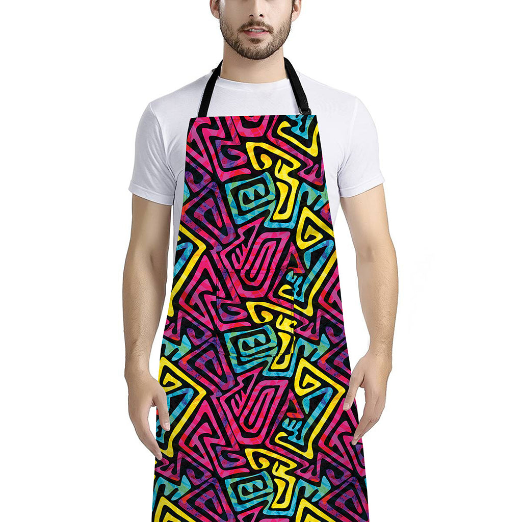Psychedelic Funky Pattern Print Bib Apron With Pocket