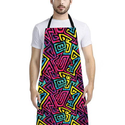 Psychedelic Funky Pattern Print Bib Apron With Pocket