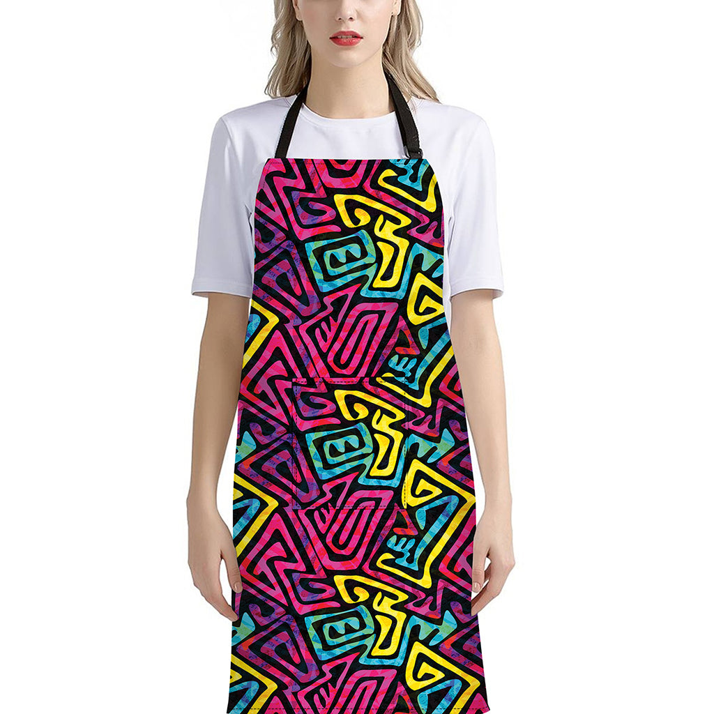 Psychedelic Funky Pattern Print Bib Apron With Pocket