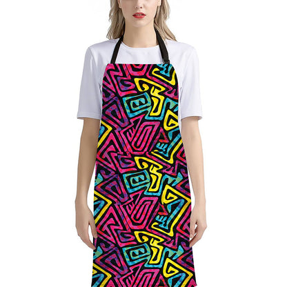 Psychedelic Funky Pattern Print Bib Apron With Pocket