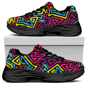 Psychedelic Funky Pattern Print Black Chunky Shoes