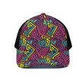Psychedelic Funky Pattern Print Black Mesh Trucker Hat