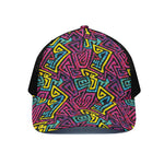 Psychedelic Funky Pattern Print Black Mesh Trucker Cap