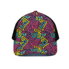 Psychedelic Funky Pattern Print Black Mesh Trucker Cap