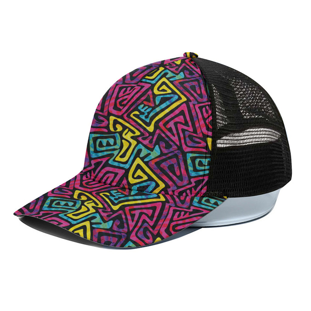 Psychedelic Funky Pattern Print Black Mesh Trucker Cap