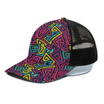 Psychedelic Funky Pattern Print Black Mesh Trucker Cap