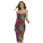 Psychedelic Funky Pattern Print Cross Back Cami Dress