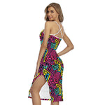 Psychedelic Funky Pattern Print Cross Back Cami Dress