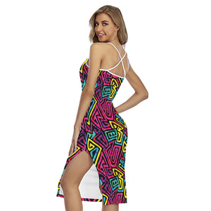 Psychedelic Funky Pattern Print Cross Back Cami Dress