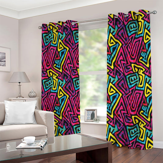 Psychedelic Funky Pattern Print Extra Wide Grommet Curtains