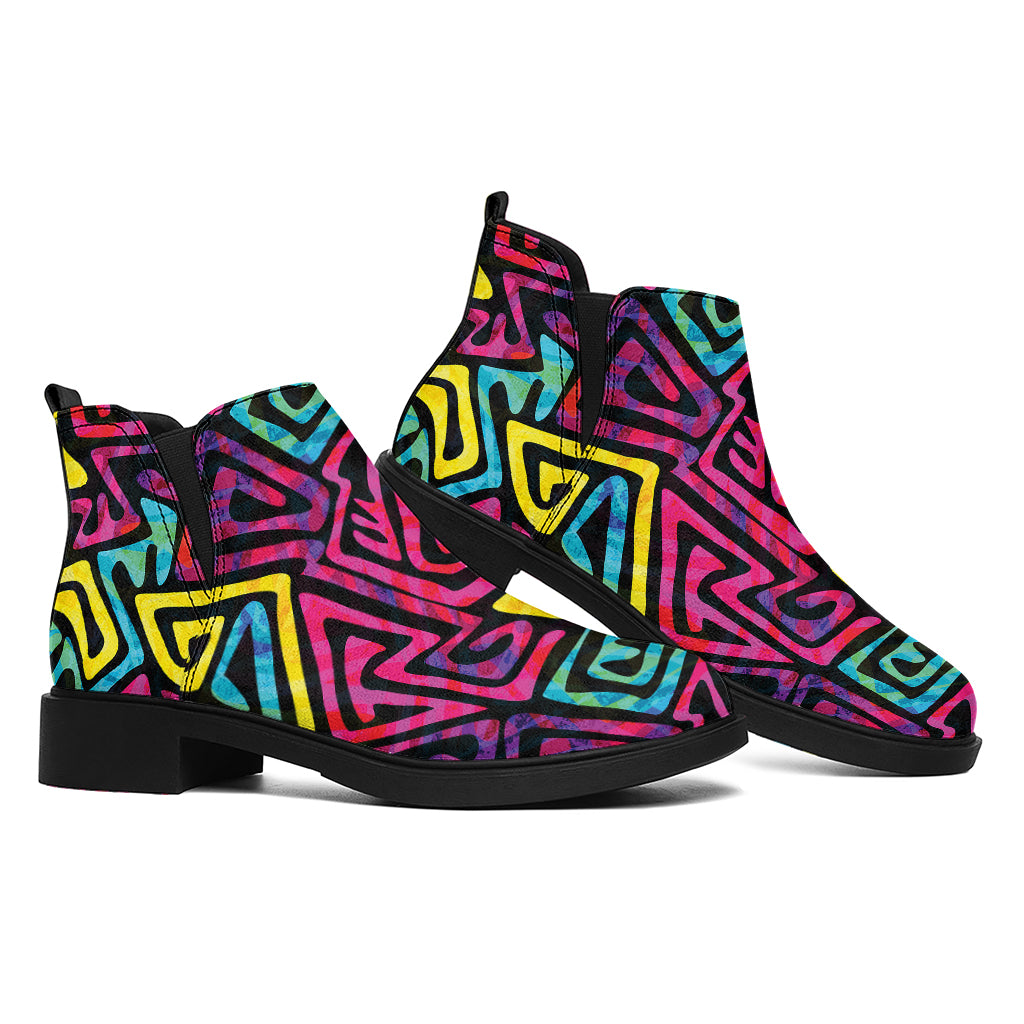 Psychedelic Funky Pattern Print Flat Ankle Boots