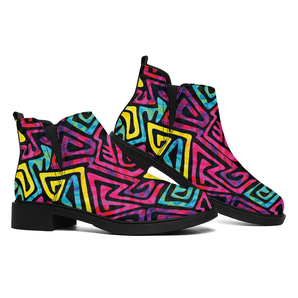 Psychedelic Funky Pattern Print Flat Ankle Boots