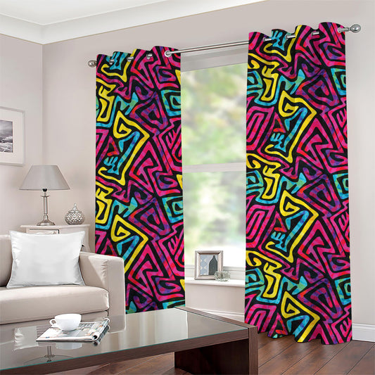 Psychedelic Funky Pattern Print Grommet Curtains