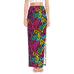 Psychedelic Funky Pattern Print High Slit Maxi Skirt