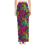 Psychedelic Funky Pattern Print High Slit Maxi Skirt