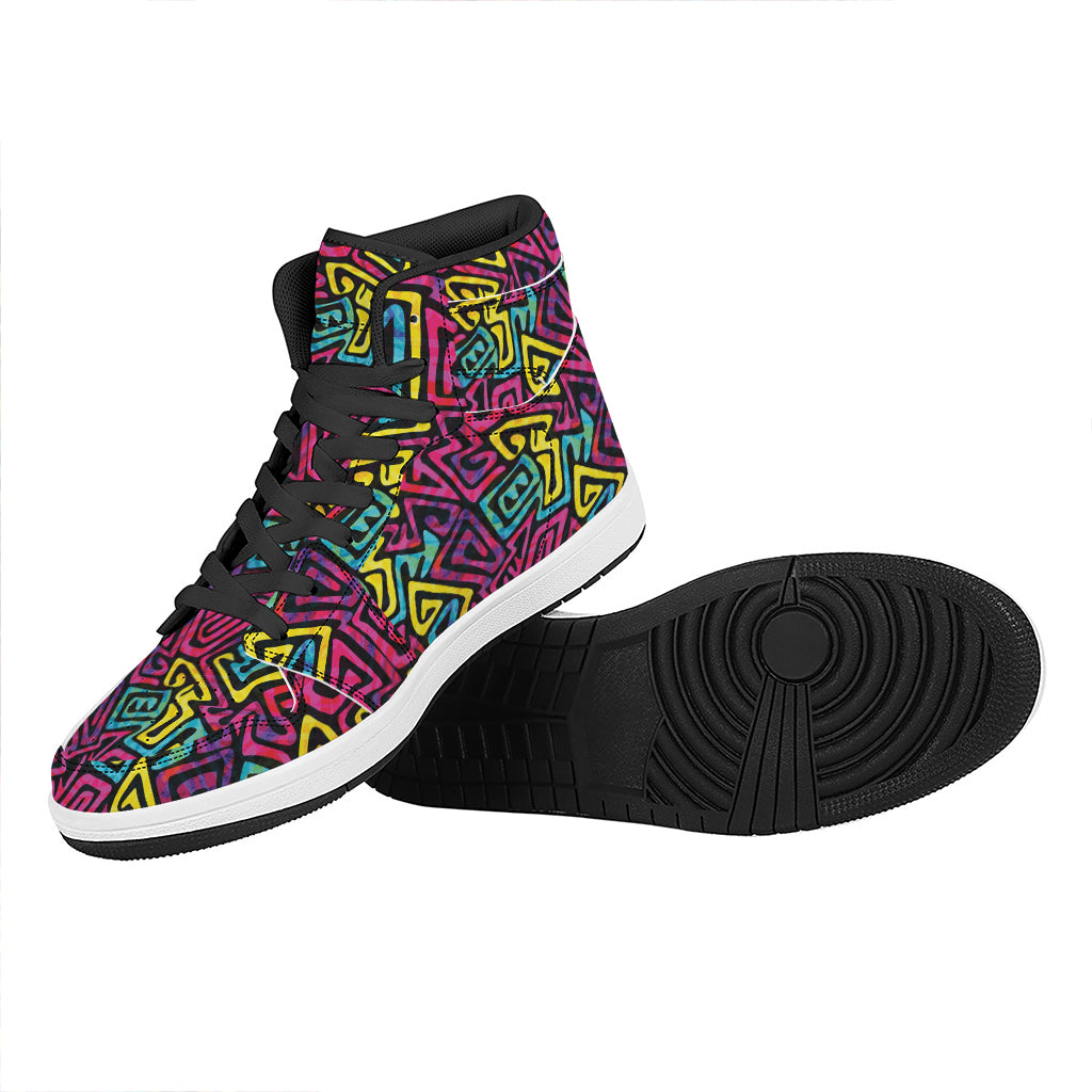 Psychedelic Funky Pattern Print High Top Leather Sneakers