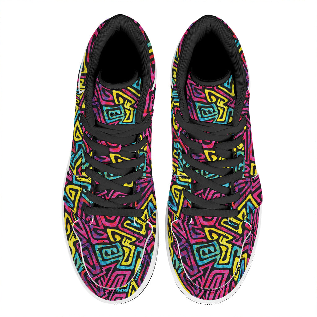 Psychedelic Funky Pattern Print High Top Leather Sneakers