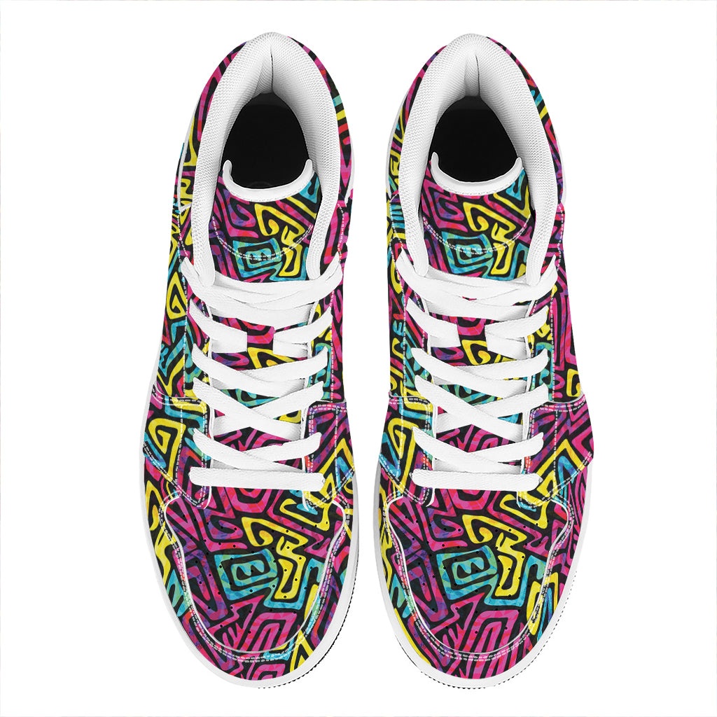 Psychedelic Funky Pattern Print High Top Leather Sneakers