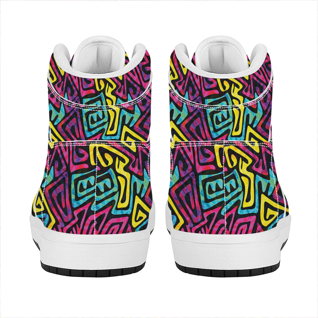 Psychedelic Funky Pattern Print High Top Leather Sneakers