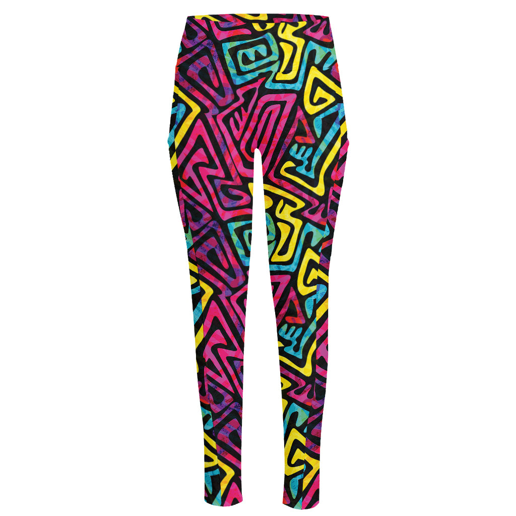 Psychedelic Funky Pattern Print High-Waisted Pocket Leggings