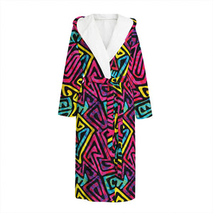 Psychedelic Funky Pattern Print Hooded Bathrobe