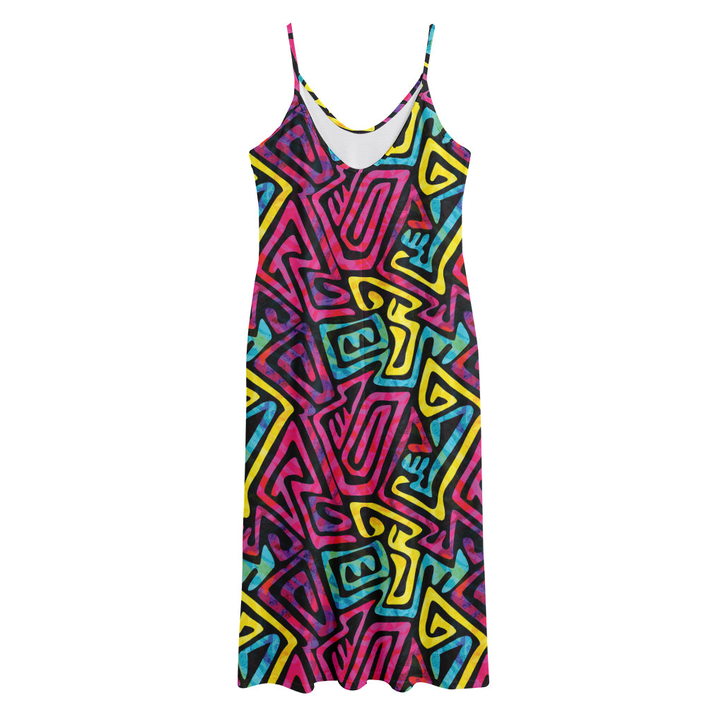 Psychedelic Funky Pattern Print Jersey Midi Cami Dress