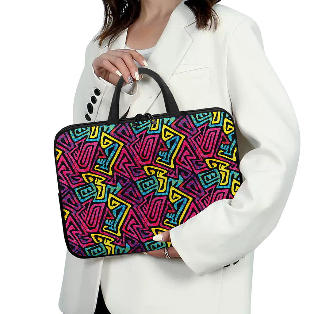 Psychedelic Funky Pattern Print Laptop Sleeve With Handle