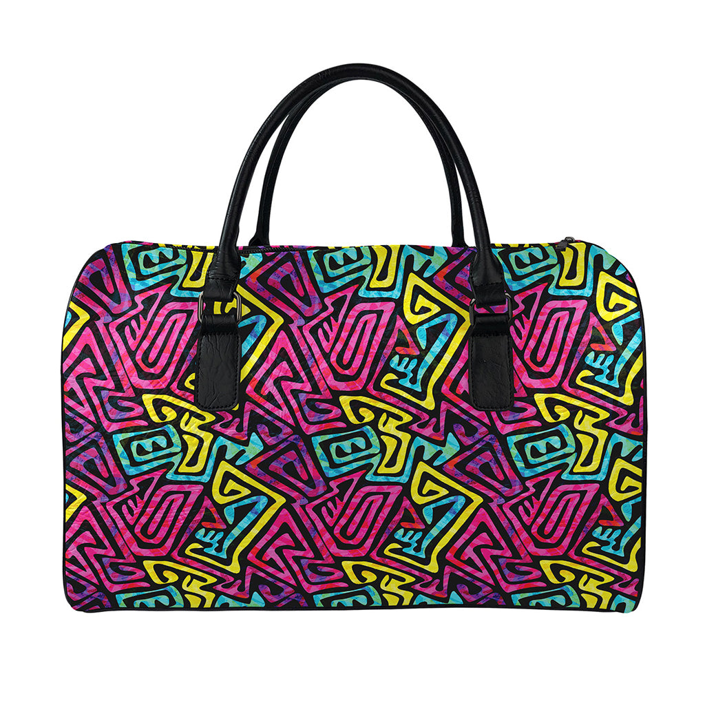 Psychedelic Funky Pattern Print Leather Duffle Bag