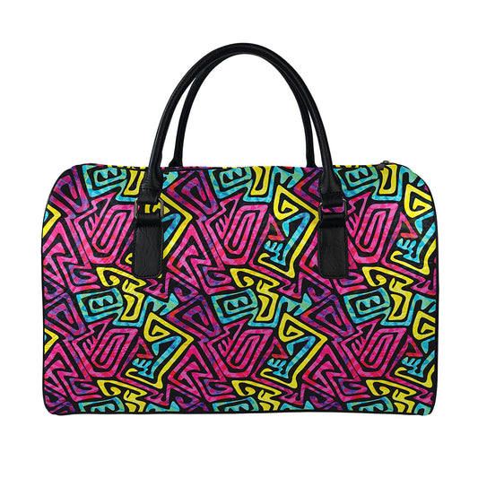 Psychedelic Funky Pattern Print Leather Duffle Bag