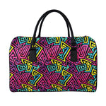 Psychedelic Funky Pattern Print Leather Duffle Bag
