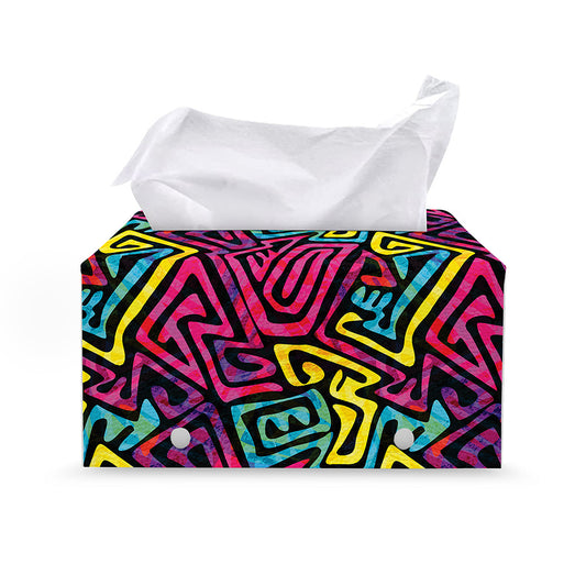 Psychedelic Funky Pattern Print Leather Tissue Box Cover