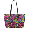 Psychedelic Funky Pattern Print Leather Tote Bag With Zipper