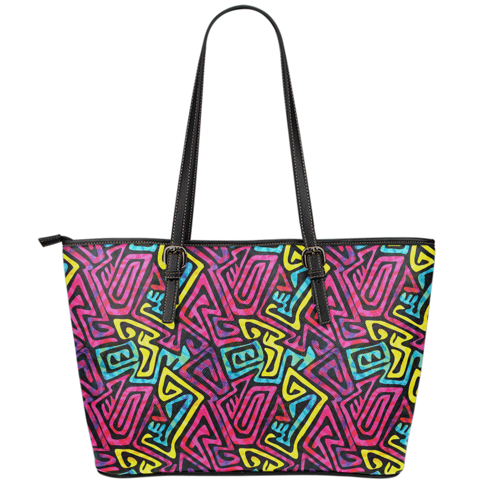 Psychedelic Funky Pattern Print Leather Tote Bag