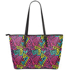 Psychedelic Funky Pattern Print Leather Tote Bag