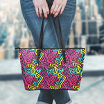 Psychedelic Funky Pattern Print Leather Tote Bag