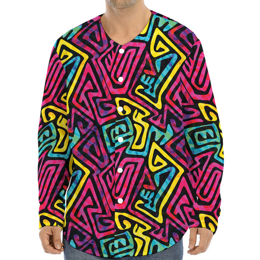 Psychedelic Funky Pattern Print Long Sleeve Baseball Jersey