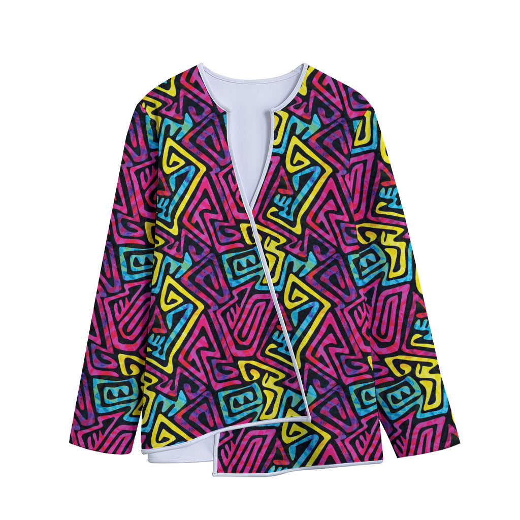 Psychedelic Funky Pattern Print Long Sleeve Short Coat