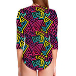 Psychedelic Funky Pattern Print Long Sleeve Swimsuit