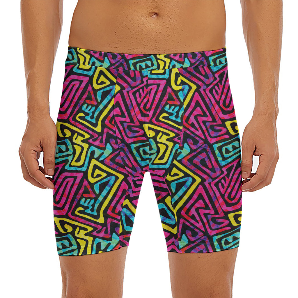 Psychedelic Funky Pattern Print Men's Long Boxer Briefs