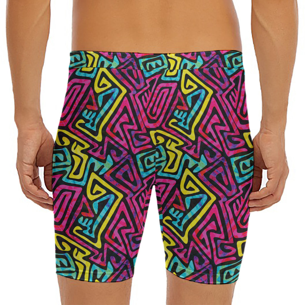 Psychedelic Funky Pattern Print Men's Long Boxer Briefs