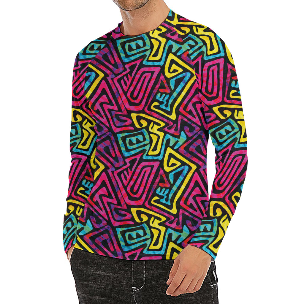 Psychedelic Funky Pattern Print Men's Long Sleeve Rash Guard