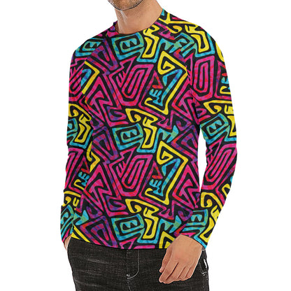 Psychedelic Funky Pattern Print Men's Long Sleeve Rash Guard