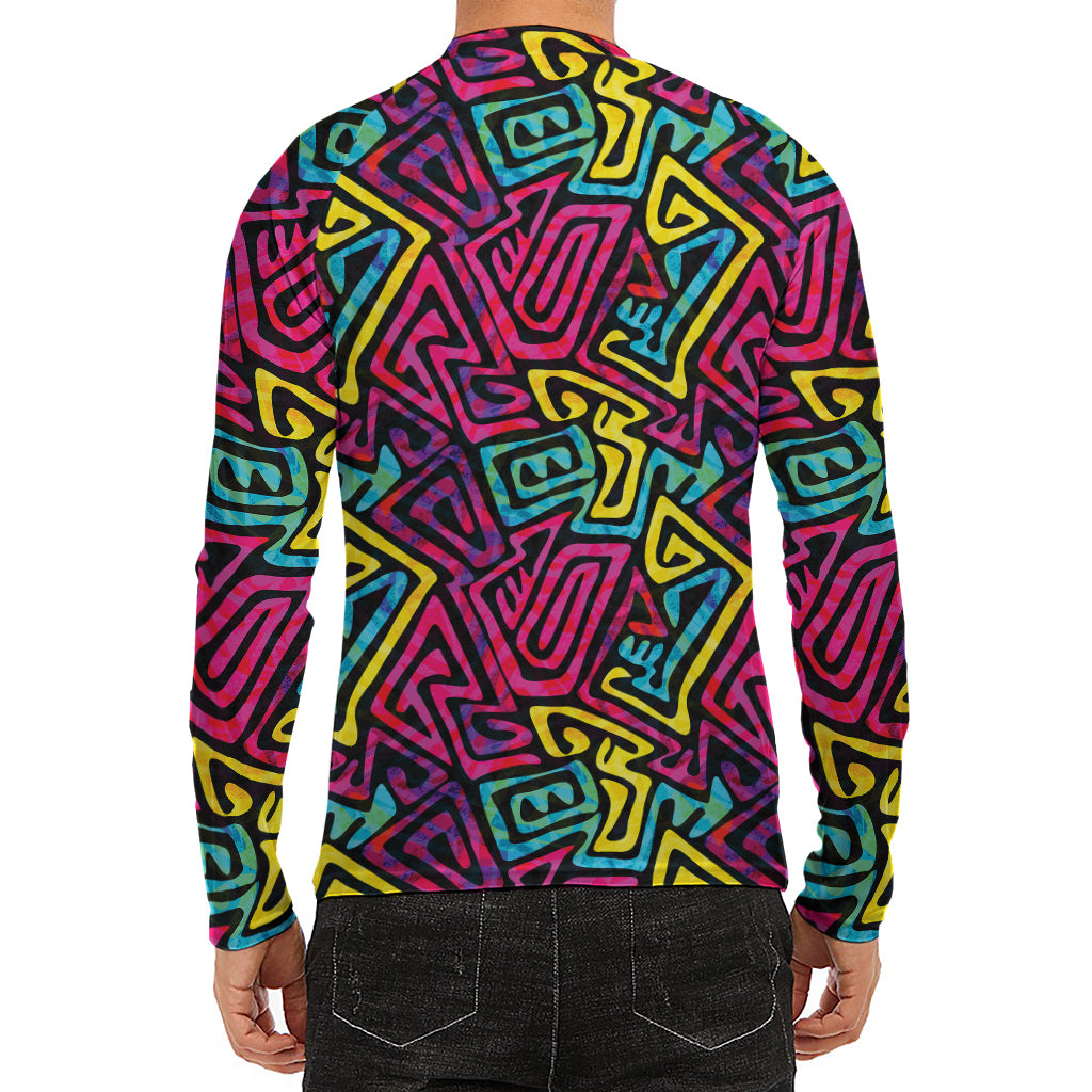 Psychedelic Funky Pattern Print Men's Long Sleeve Rash Guard