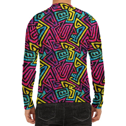 Psychedelic Funky Pattern Print Men's Long Sleeve Rash Guard
