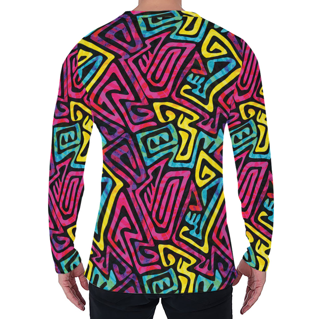 Psychedelic Funky Pattern Print Men's Long Sleeve T-Shirt