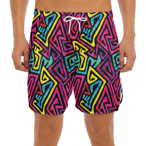 Psychedelic Funky Pattern Print Men's Split Running Shorts