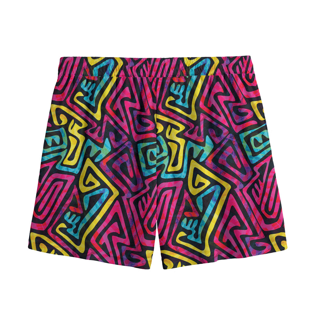 Psychedelic Funky Pattern Print Mesh Shorts